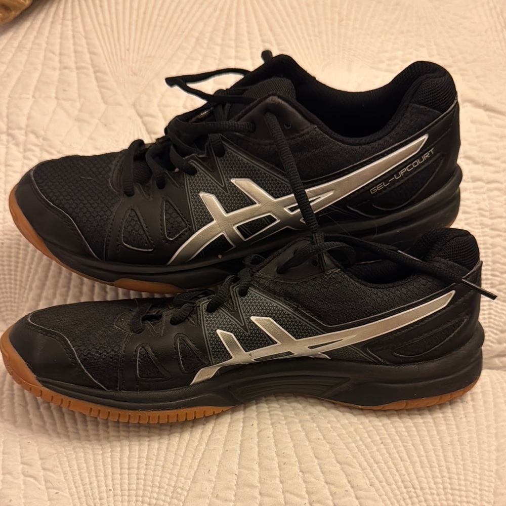 Asics Black and Silver Athletic Shoes with Mesh Upper